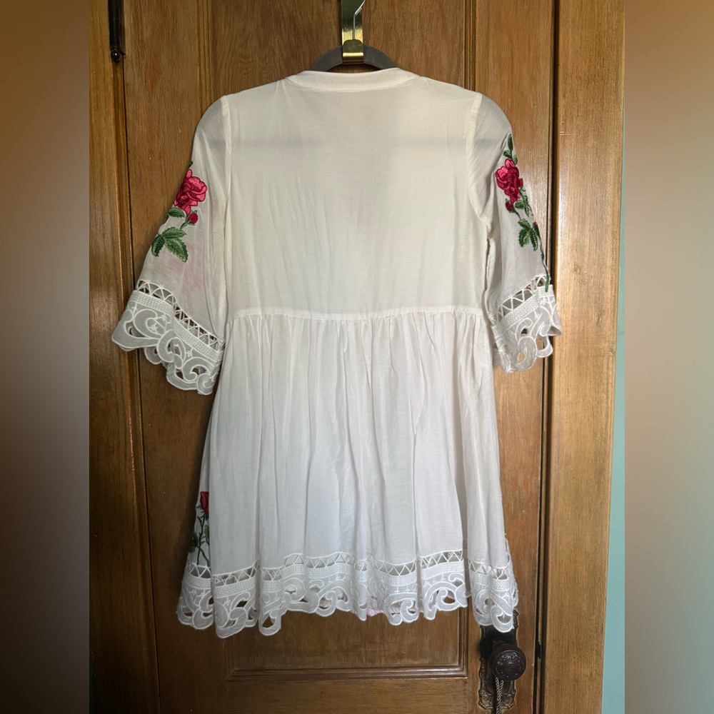 Silk and cotton embroidered lace button front mini dress - Picture 10 of 16